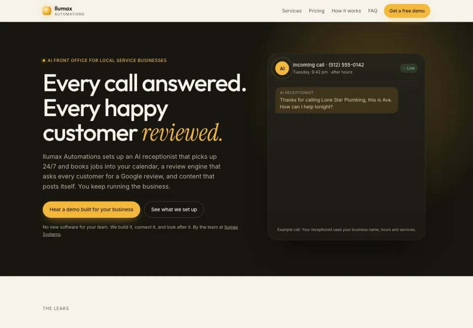 Ilumax Automations · website with example conversation